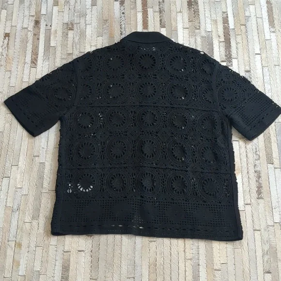 Abercrombie & Fitch Men's Size M Crotchet Button Down Short Sleeve Black Shirt - Picture 2 of 9